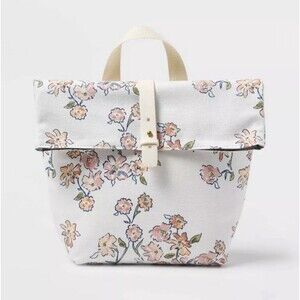 Threshold Printed Roll-Top Lunch Bag Floral Lunch Tote White/Cream NEW
